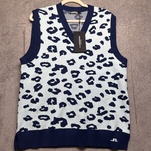 J‎ Lindeberg Elian Blue White Leopard Knit Sweater Vest Men's Medium Golf Y2K